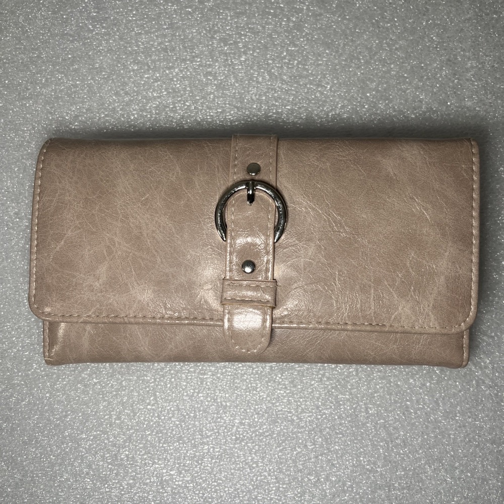 Womens Snap Trifold Wallet Rose Tone Faux‎ Leather Outside Coin Pocket